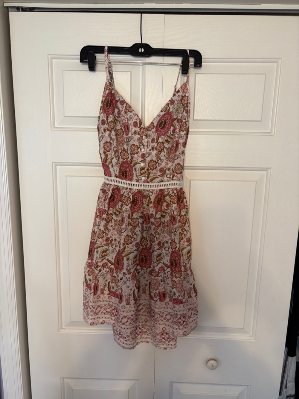 Spaghetti-Strap Floral Mini Dress in Pink and Cream